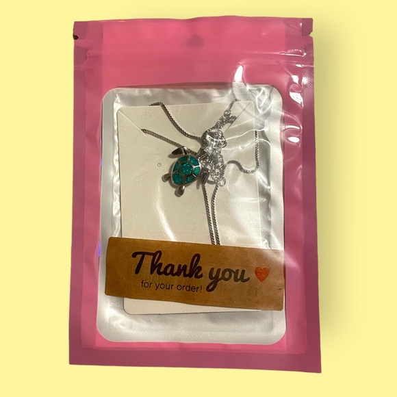 Bohemian Fire Opal Necklace “Blue, White & Green Large Tortoise” - Picture 3 of 5